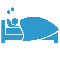 Person schläft im Bett und schwitzt leicht, um normales Schwitzen darzustellen